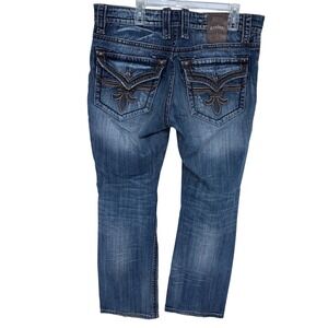 Rock Revival Chopper Straight Blue Jeans Size‎ 36 Mens Denim Embroidered Pockets